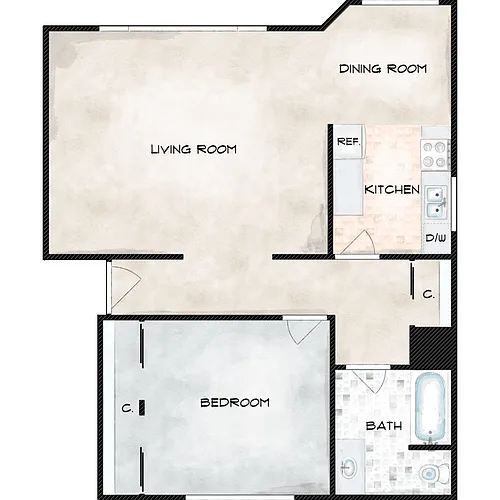 Floor plan 1 Bed 1 Bath F