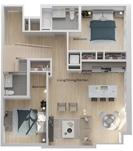 Floor plan Two Bedroom + Mezzanine + Balc