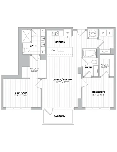 Floor plan 2 Bed/2 Bath-2F