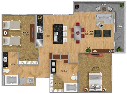 Floor plan Two-bedrooms Two-Baths