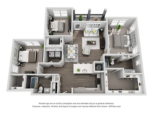 Floor plan D1 3 Bedroom 2 Bath