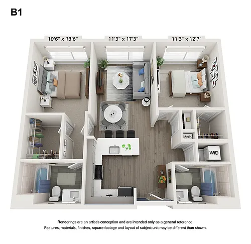 Floor plan 2 Bedroom - B1