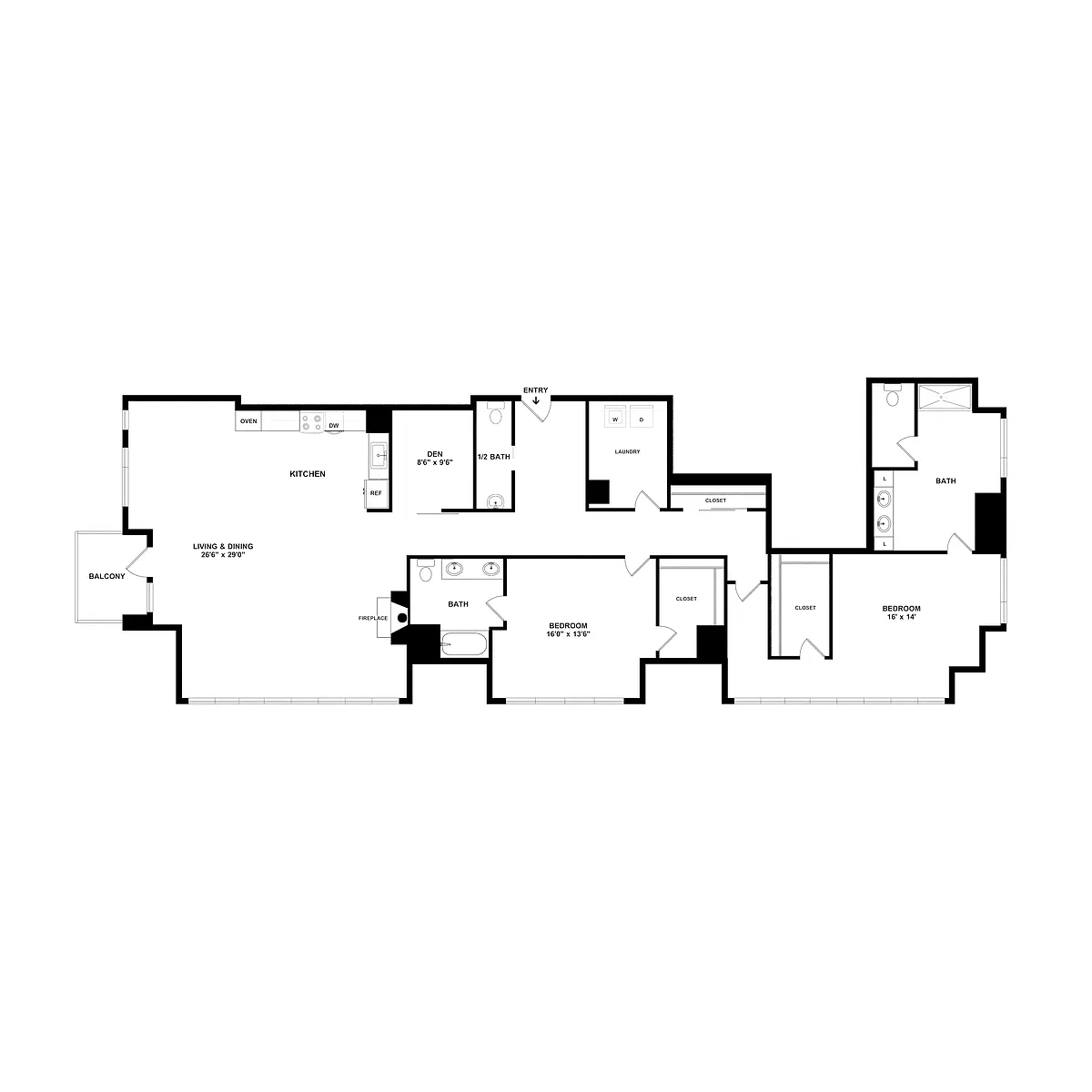 Floor plan 2 Bed/2.5 Bath