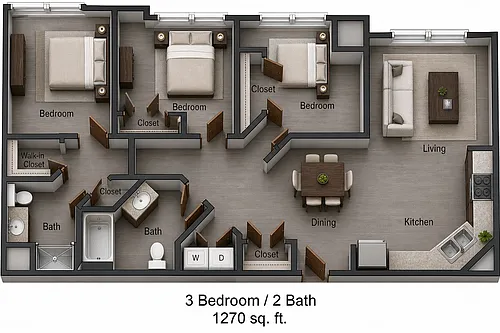 Floor plan 3 Bed | 2 Bath