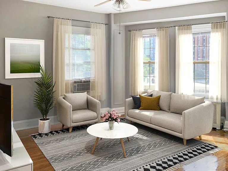 Two-bedroom living (virtually staged)