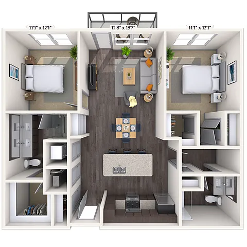 Floor plan Traditional 2x2 1078 SF-FP