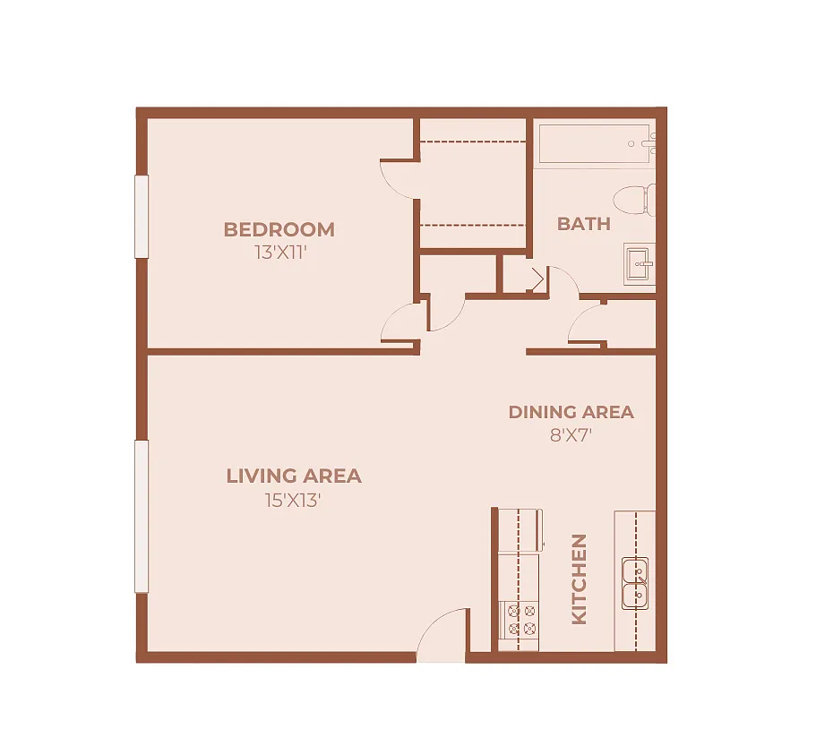 Floor plan 1 Bedroom, 1 Bath