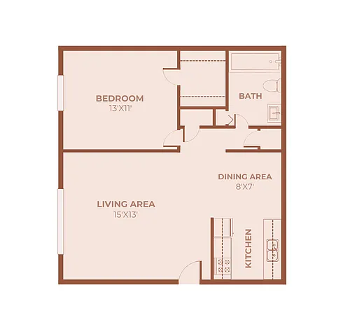Floor plan 1 Bedroom, 1 Bath