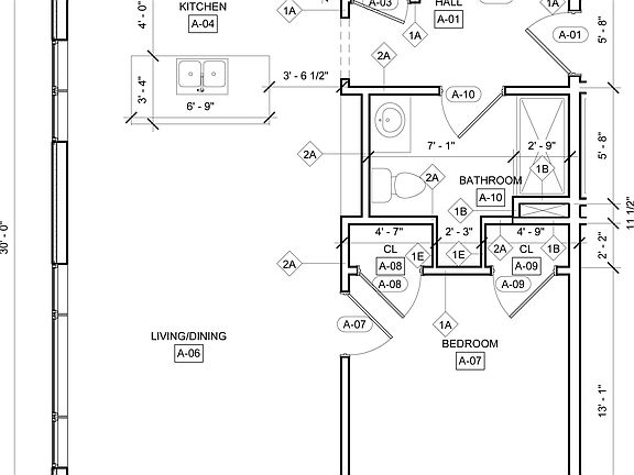 Typical one bedroom floor plan.