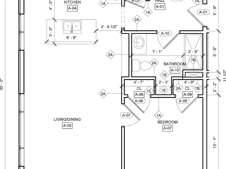 Typical one bedroom floor plan.