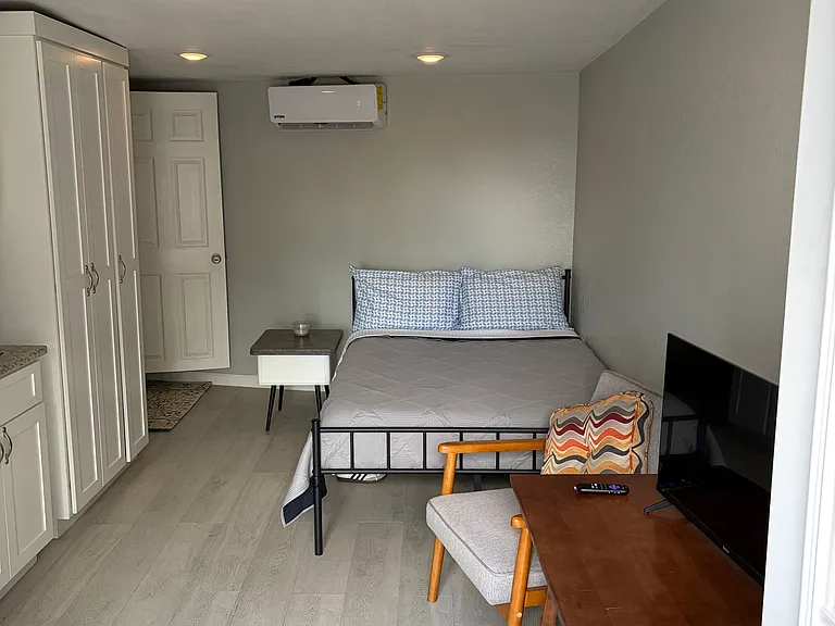 New desk and saddle chair, new full size mattress and bed frame and mid-century comfortable wood chair