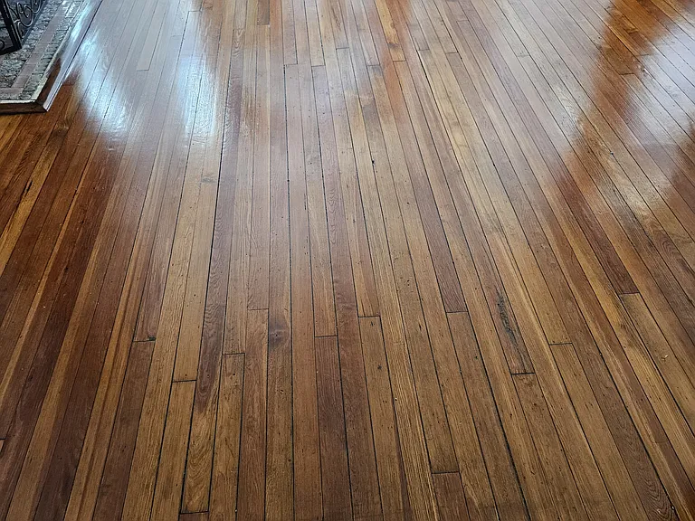 1s floor: gleaming newly refinished original hardwood floor.