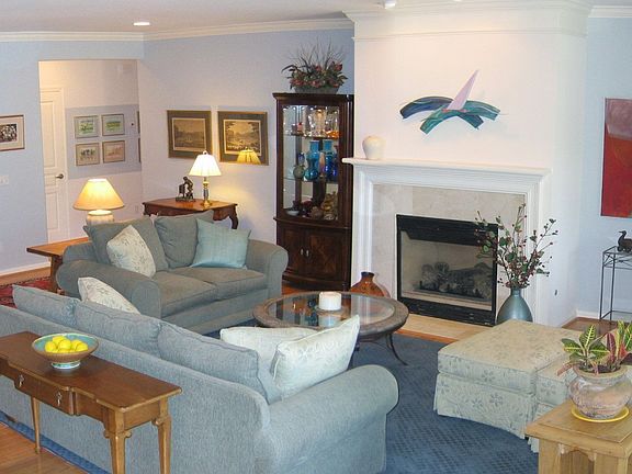 Great Room with Fireplace.  Entry at Left