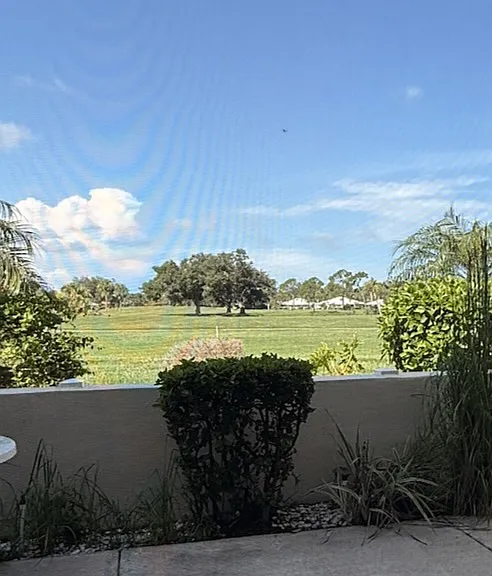 Open patio with golf course views