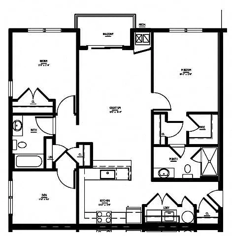 Floor plan 2 Bed/2 Bath Den-D Phase V