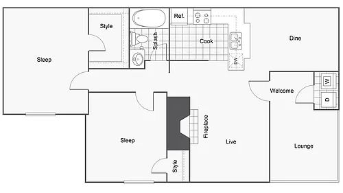 Floor plan 2 BR x 1 BA - A - Income-Restricted (50)
