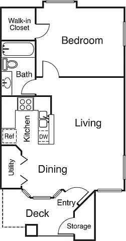 Floor plan 1 Bed 1 Bath (11A)