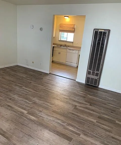 living area into kitchen