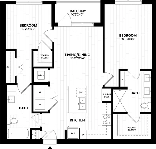 Floor plan 2 Bed/2 Bath-B1.1.120 WDU