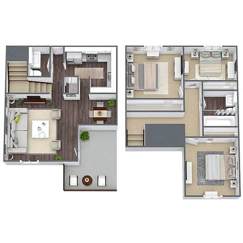 Floor plan C1: 3 Bed 2 Bath Townhome