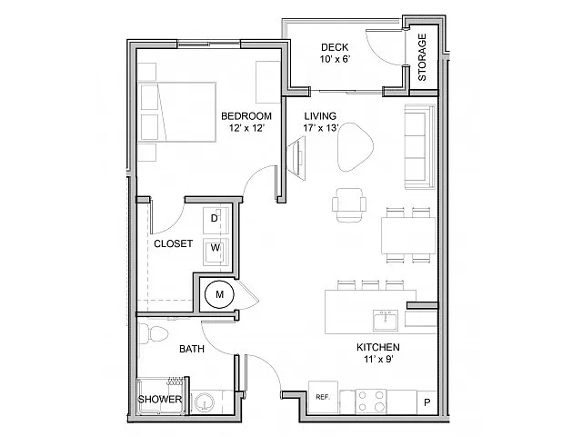 Floor plan 1 Bedroom (ADA)