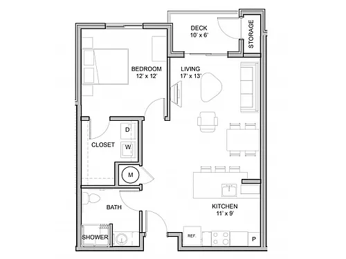 Floor plan 1 Bedroom (ADA)