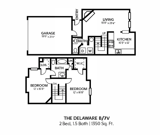 Floor plan 2 Bedroom 1.5 Bath - Delaware Classic