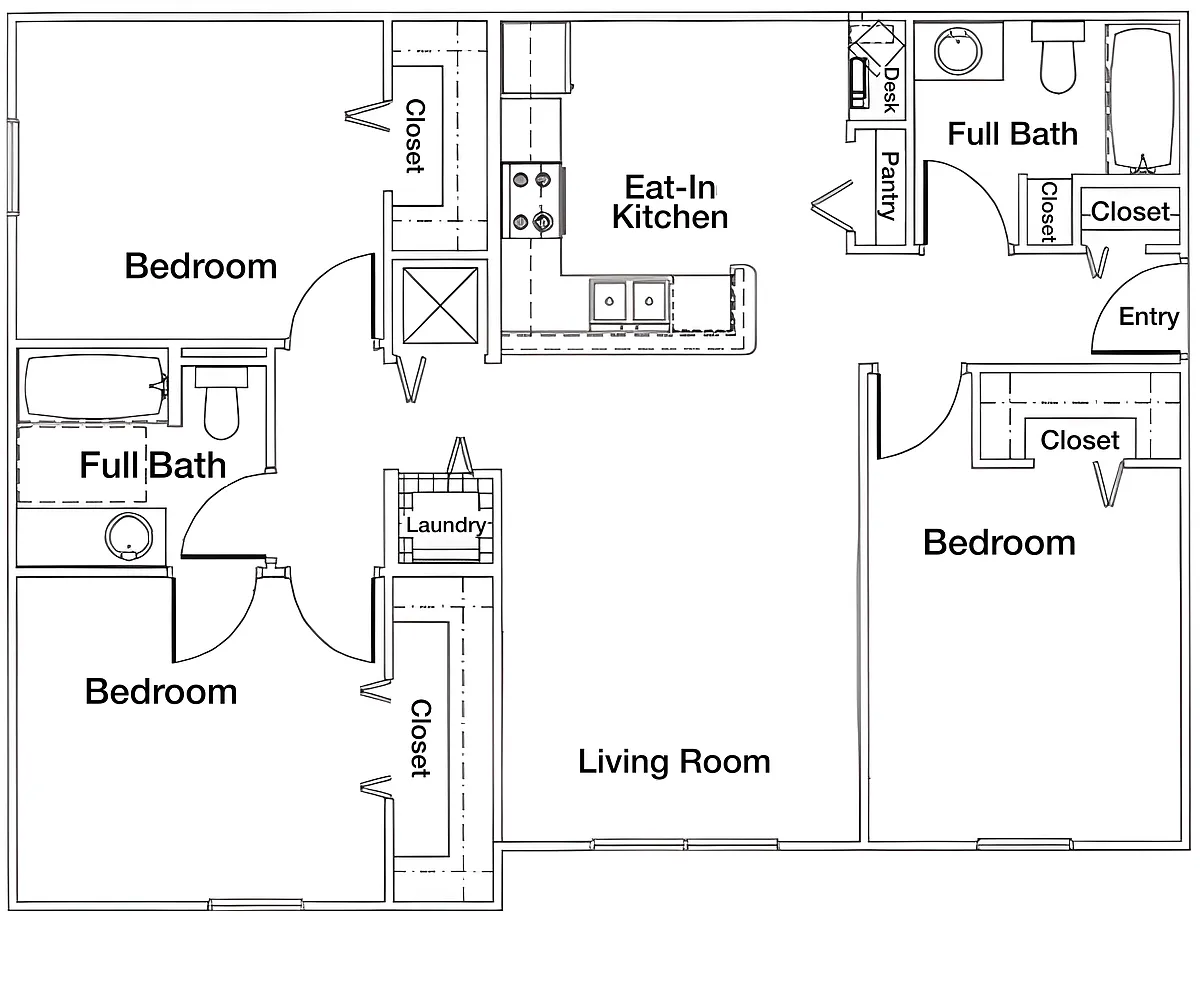 Floor plan Three Bedroom Two Bathroom 60%