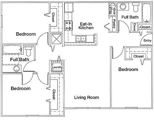 Floor plan Three Bedroom Two Bathroom 60%