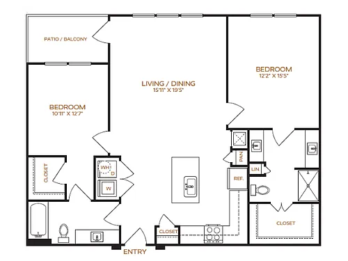Floor plan 2 Bed, 2 Bath G