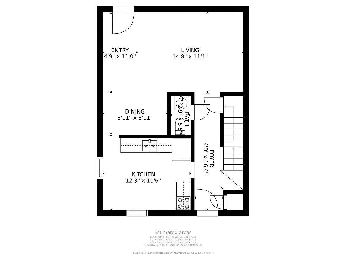Floor plan 3BD Townhome - Updated Kitchen