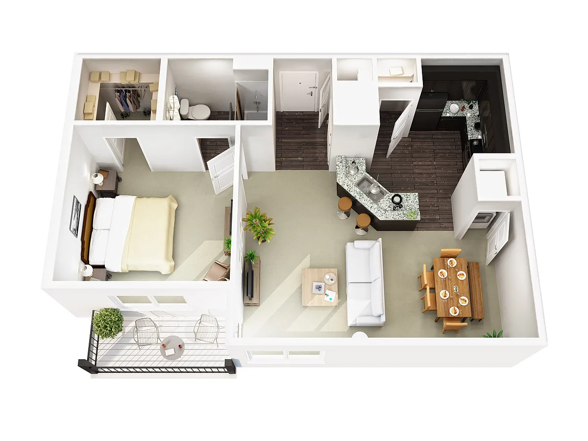 Floor plan One Bed, One Bath D