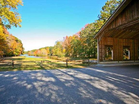 Covered bridge and lake