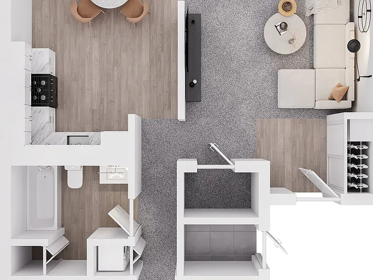 Valley Run 1 Bedroom 1 Bathroom_3D Valley Run 1 Bedroom 1 Bathroom_3D