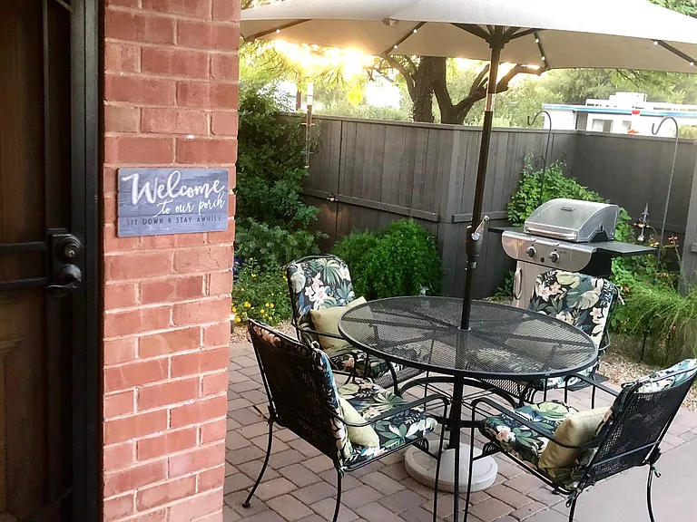 Front security door, private locked courtyard with two gates. One with dual outdoor rated deadbolt and the other gate from carport and outdoor weather proof coded gate handle.