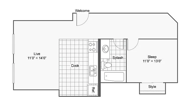 Floor plan 1 Bed 1 Bath A