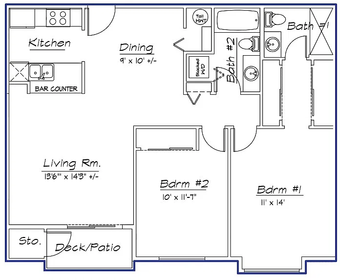 Floor plan 2 Bedroom 2 Bath (A)