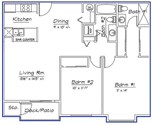Floor plan 2 Bedroom 2 Bath (A)