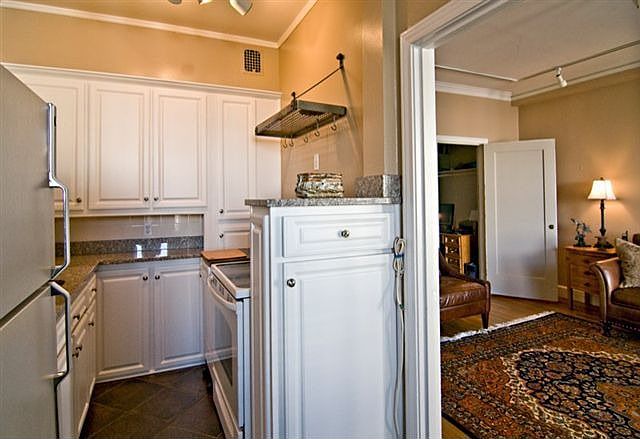 Kitchen with view of living room