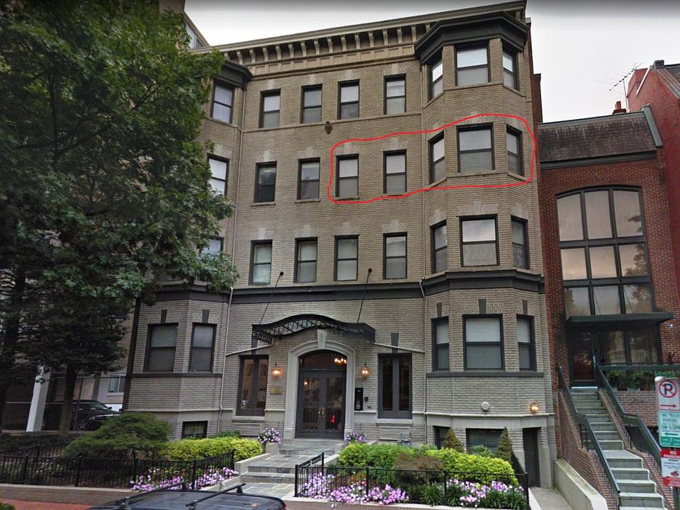Building facing "O" St. Unit windows highlighted.