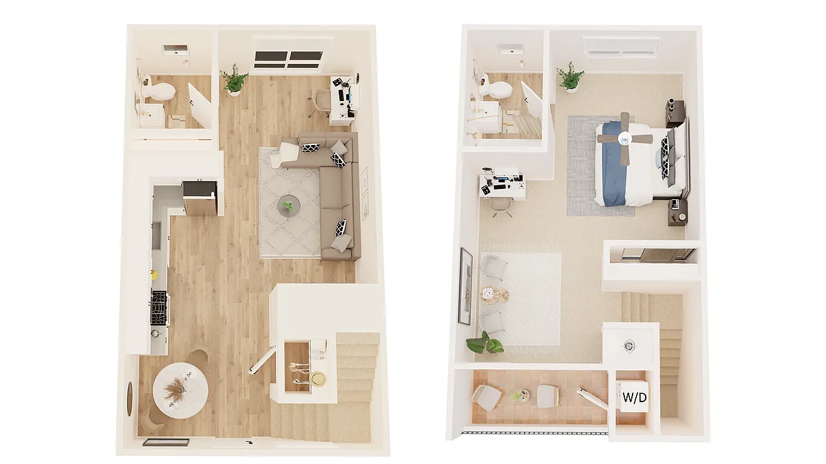 Floor plan 1 Bedroom, 2 Bath Townhouse