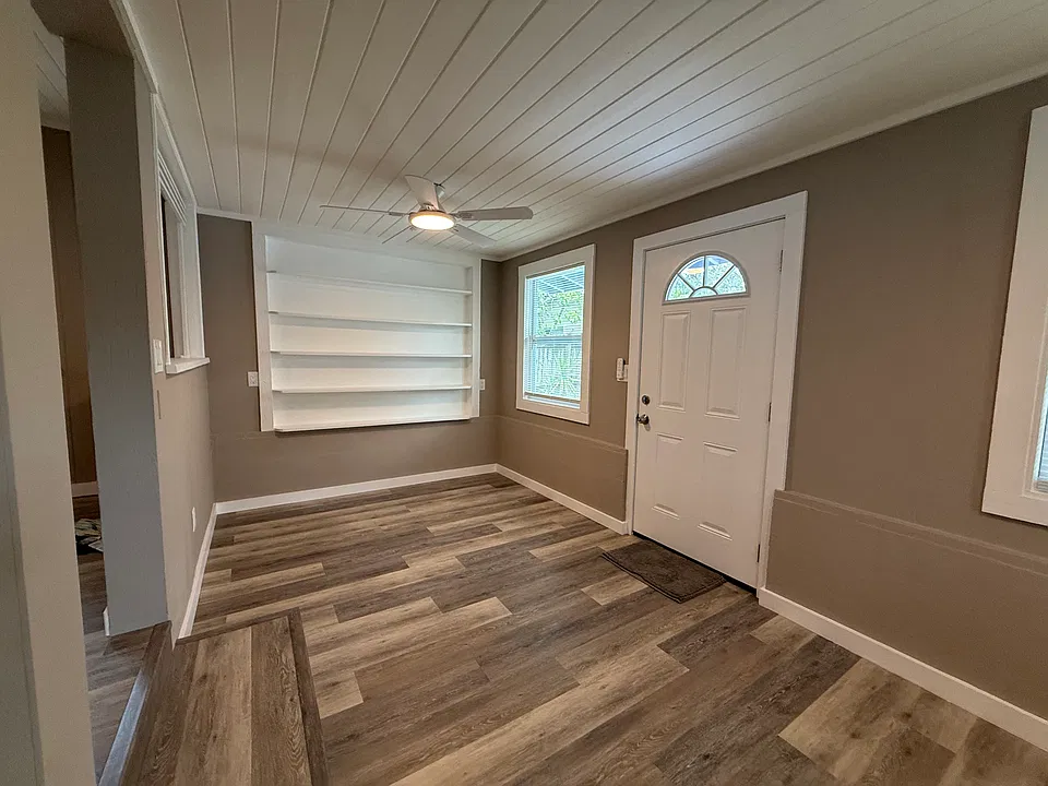Laminated wood flooring.