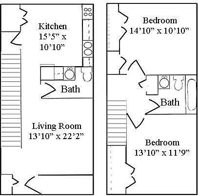 Floor plan 2 Bed 1 Bath