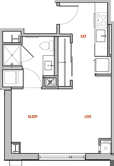 The Eddy - G - 1 Beds - 1 Baths - 384 Sq. ft.
