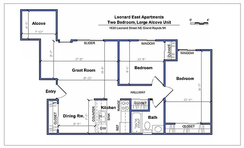 Floor plan 2 Bedrooms Large Alcove, 1 Bath