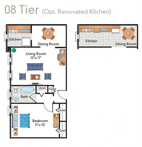 Floor plan Renovated 1 Bedroom 08 Tier