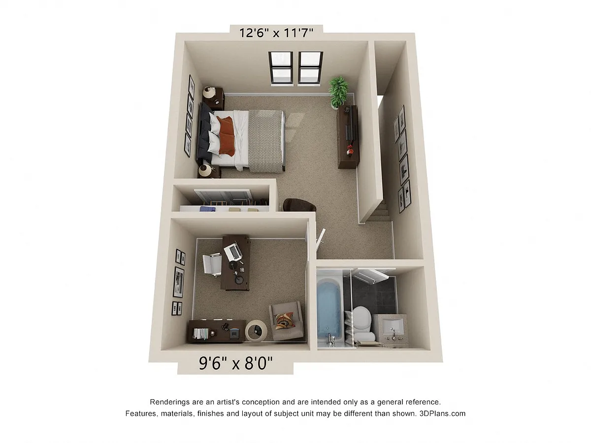 Floor plan Classic 1 Bedroom Townhouse + Den