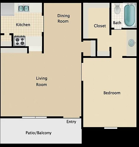 Floor plan 1 bedroom 1 bath