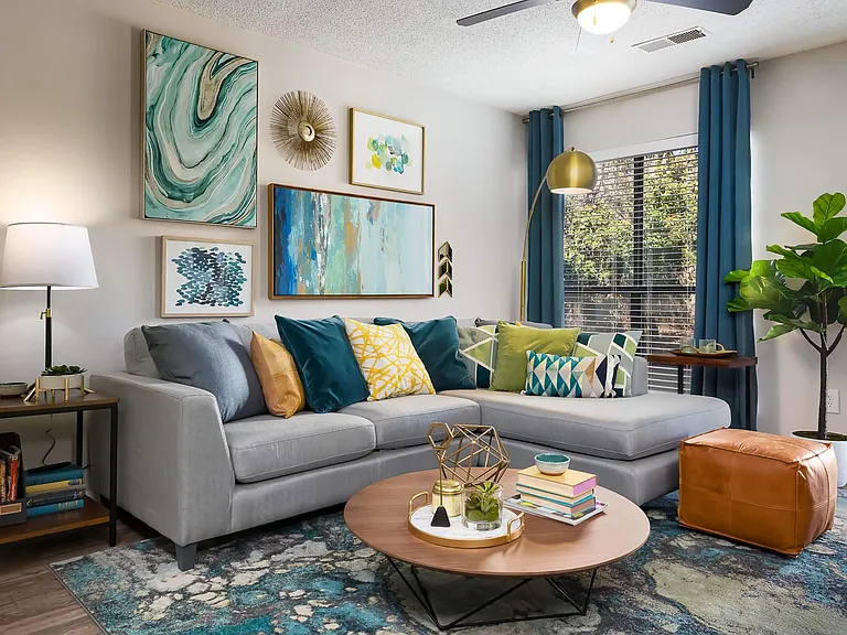 Modern Living Room featuring Large Window and Maple Grey Flooring - Diamond Interior