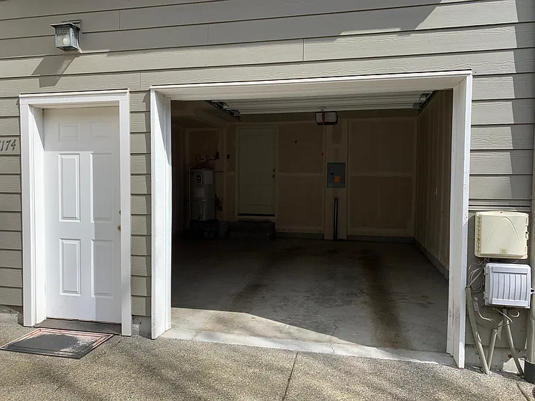 Close up view of rear attached garage